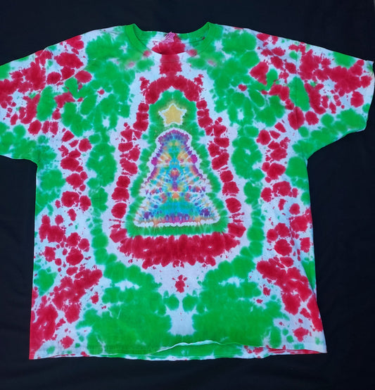 2X Christmas tree tiedye shirt w/ Multi-color tree