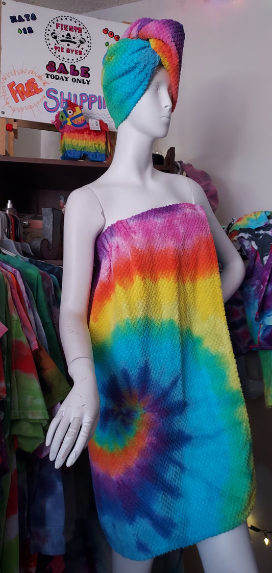 Rainbow tiedye hair & body Towel wrap